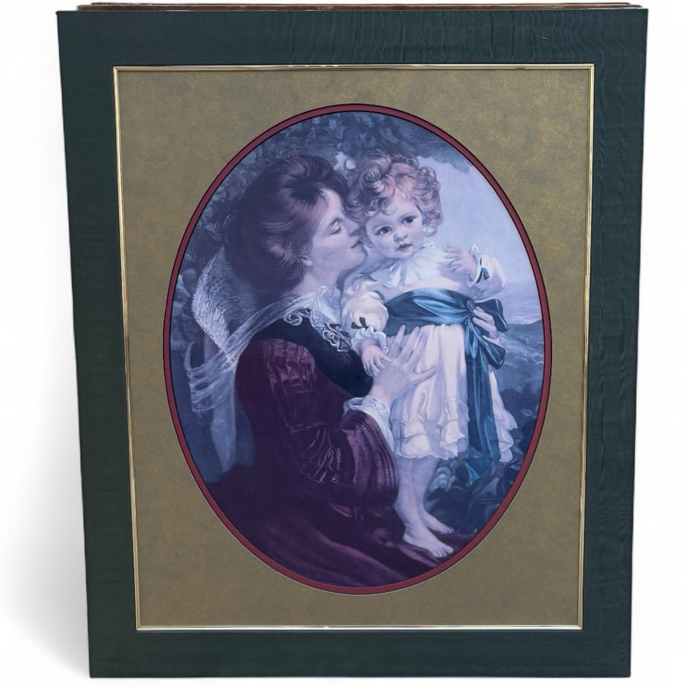 Vintage Professionally Matted Art Print Femme et Enfant 31”x26” Estate Find
